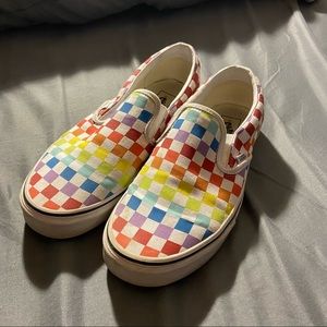 Multicolored Rainbow Checkered Slip On Vans